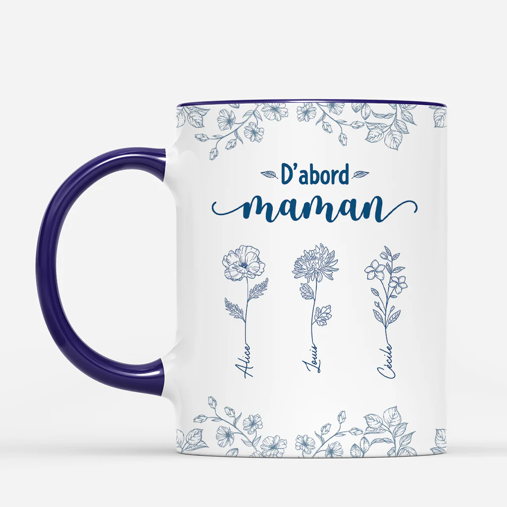 Mug Personnalisé - D'abord Maman Maintenant Mamie - Floral Bleu - Image 2