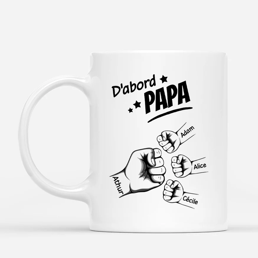Mug Personnalisé Papa - D'Abord Papa Maintenant Papy - Poings Monochrome - Image 2