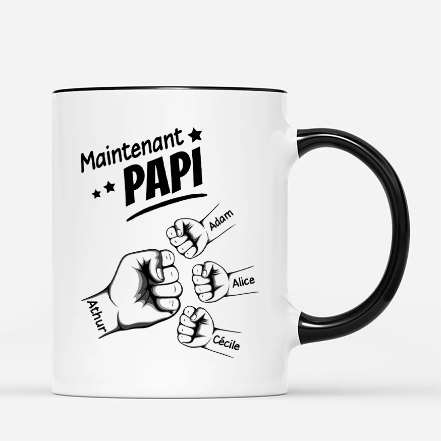 Mug Personnalisé Papa - D'Abord Papa Maintenant Papy - Poings Monochrome - Image 3
