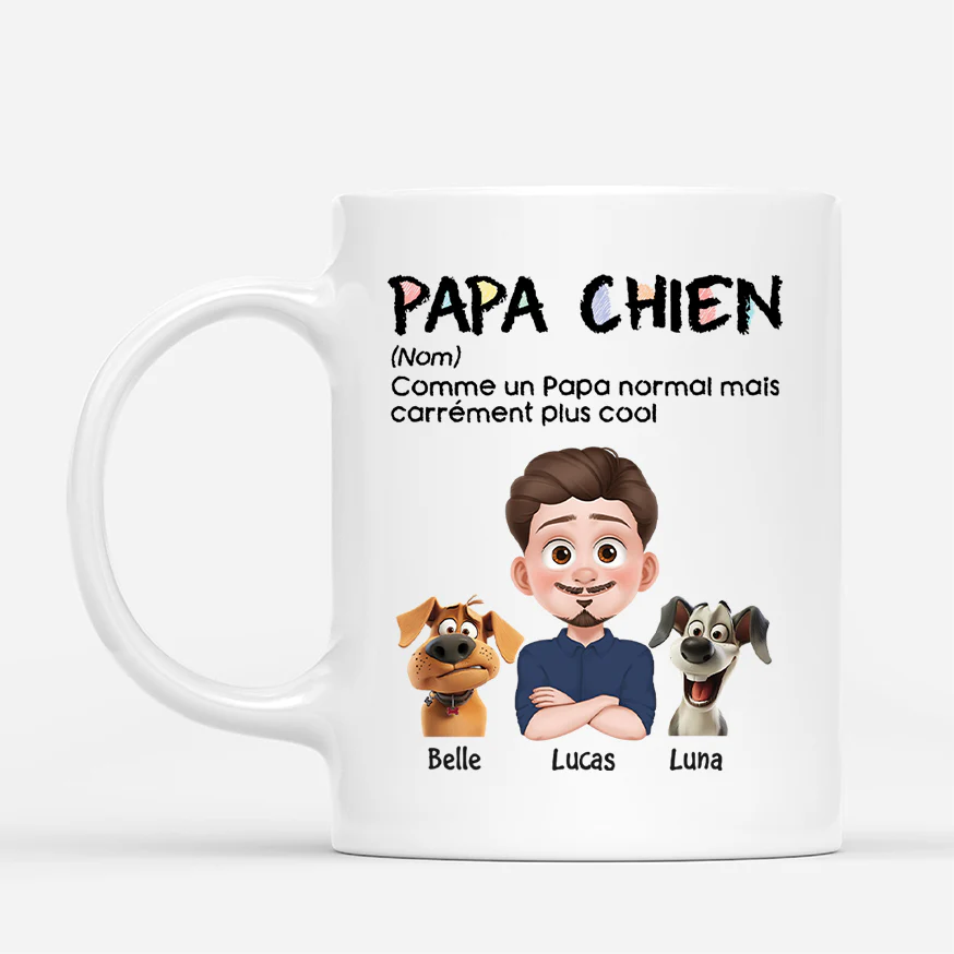 Mug Personnalisé Papa - Définition Papa Chien Design Cartoon