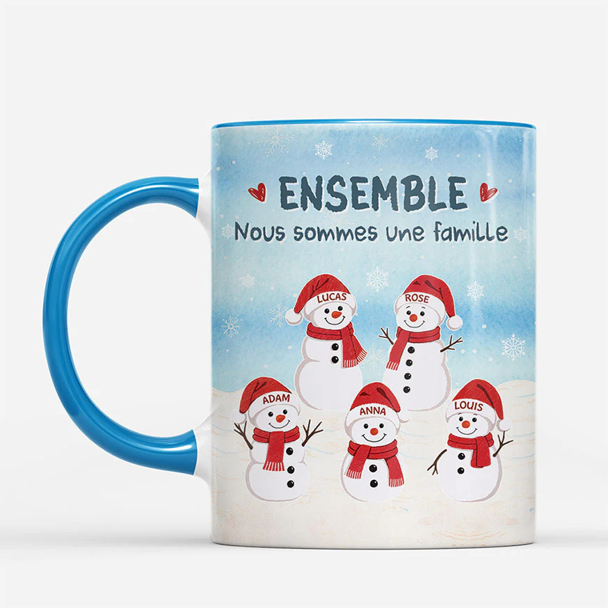 Tasse Famille Personnalisée | Dessin Ensemble Famille Bonhomme De Neige