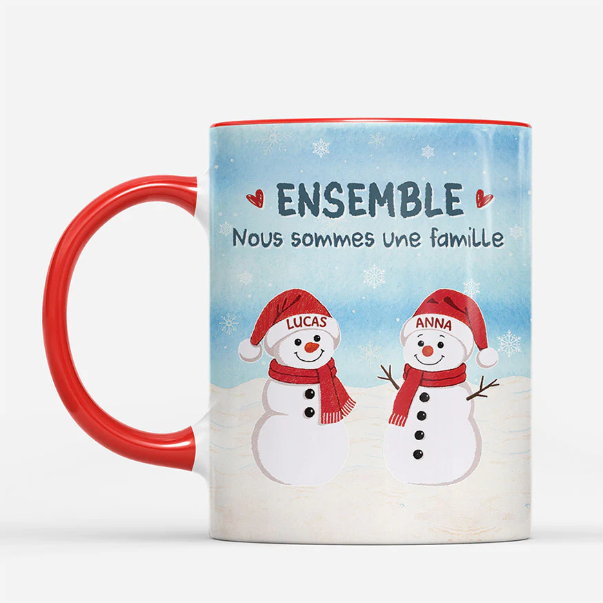 Tasse Famille Personnalisée | Dessin Ensemble Famille Bonhomme De Neige - Image 2