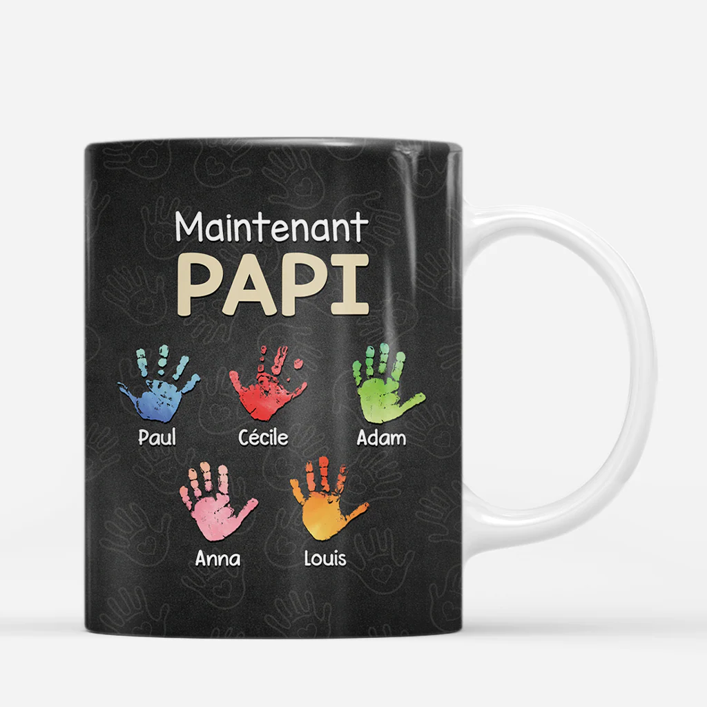 Mug Personnalisé Empreintes De Mains - D’abord Papa Maintenant Papi - Image 3