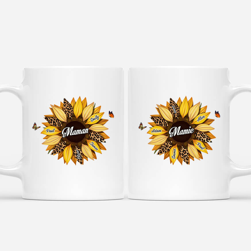 Mug personnalisé mamie dessin fleur de tournesol