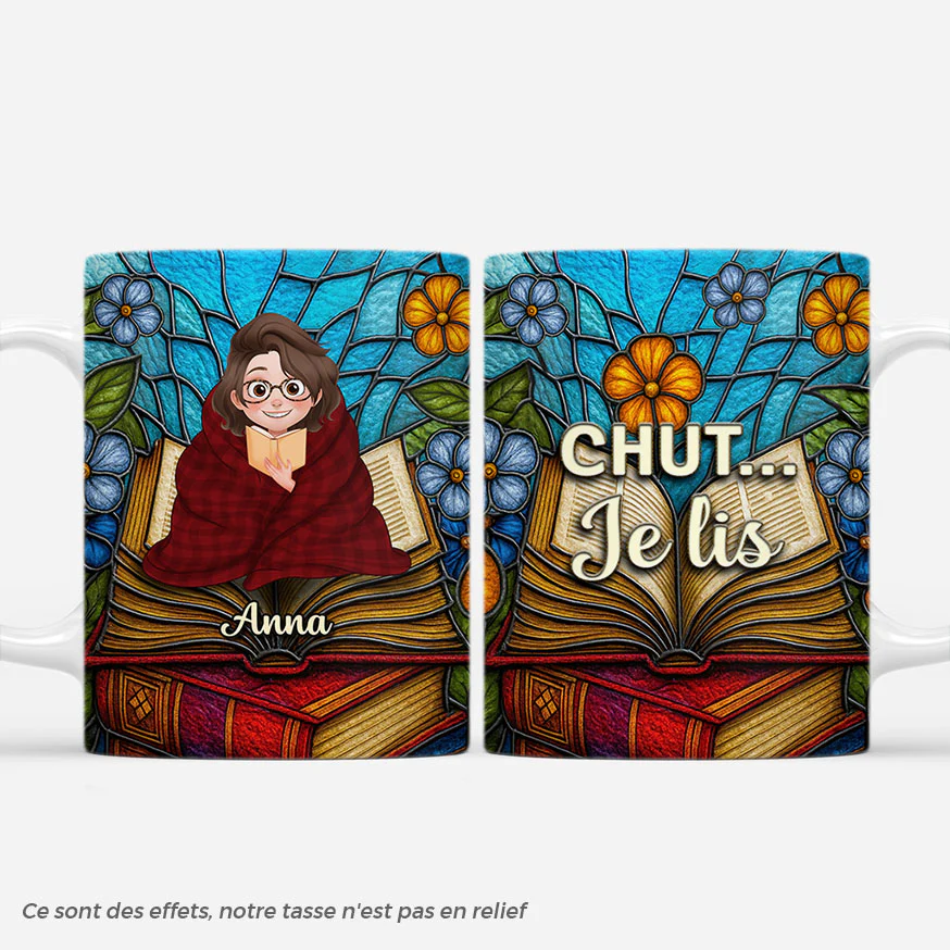 Mug Personnalisé Femme/Homme Qui Aime Ses Livres - Chut Je Lis