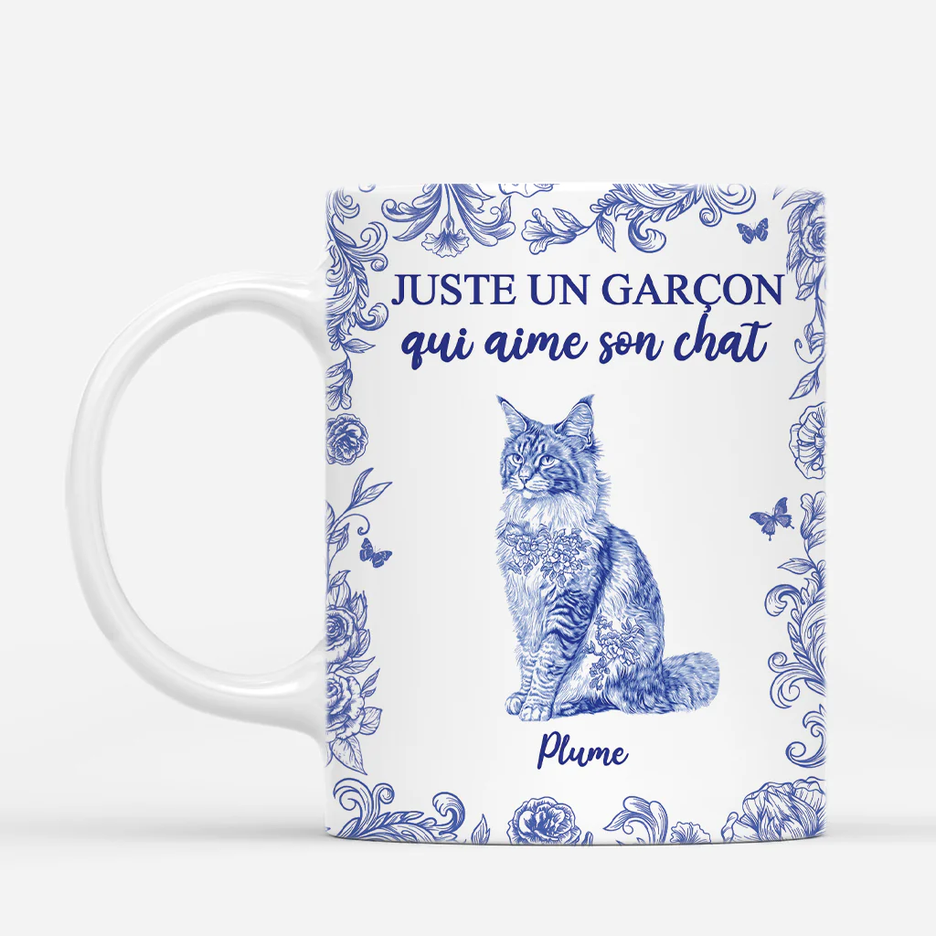 Mug Personnalisé - Juste Un Garçon Qui Aime Son Chat Style Toile Bleue