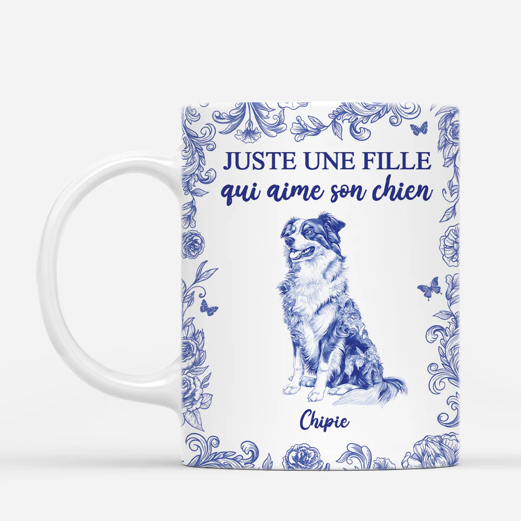 Tasse personnalisée toile bleue – Juste une fille qui aime son chien