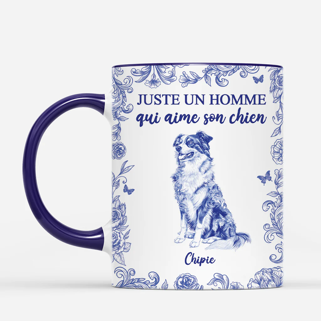 Tasse personnalisée toile bleue – Juste une fille qui aime son chien - Image 2