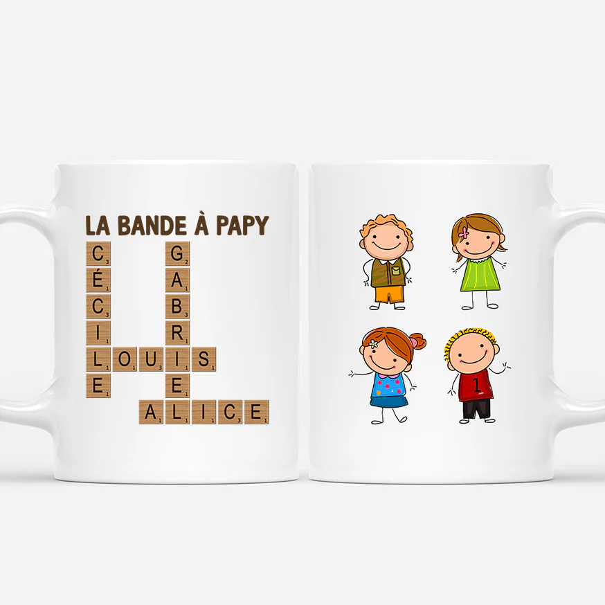 Mug Personnalisé - La Bande À Papy - Dessin Crayon Avec Mots-Croisés