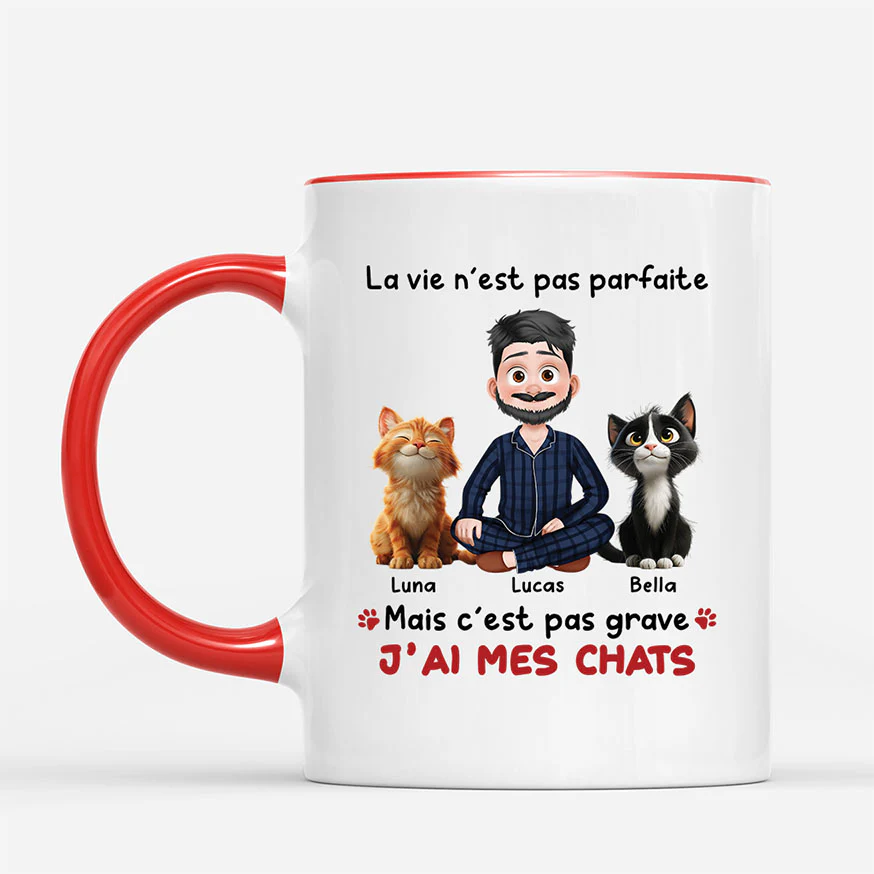 Mug Personnalisé Chat - La Vie Pas Parfaite Mais J'ai Mes Chats - Image 2