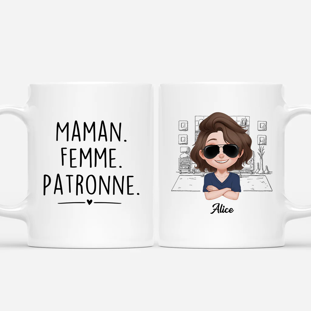 Mug Personnalisé Maman Patronne - Maman Femme Patronne Design Cartoon