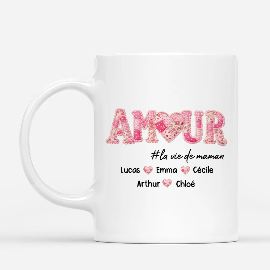 Mug Personnalisé Maman - Amour de Maman/Mamie Style Patchwork