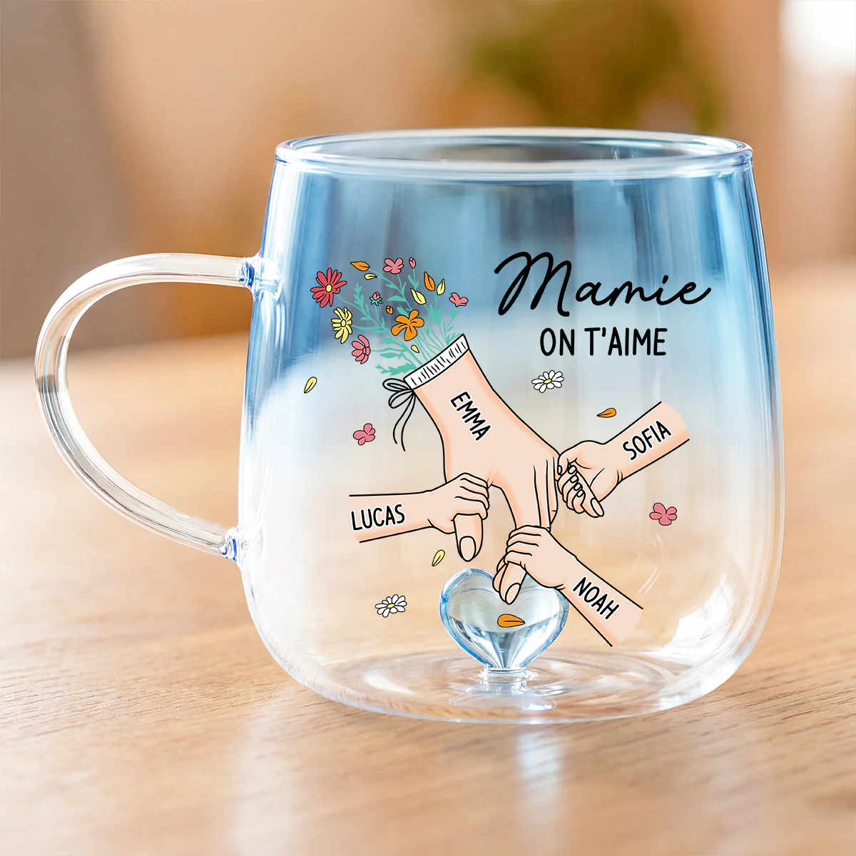 Mug Personnalise Maman Mamie En Verre Degrade Avec Fleur Je Taime - Cadeau Fête Des Mères Personnalisé - Image 2