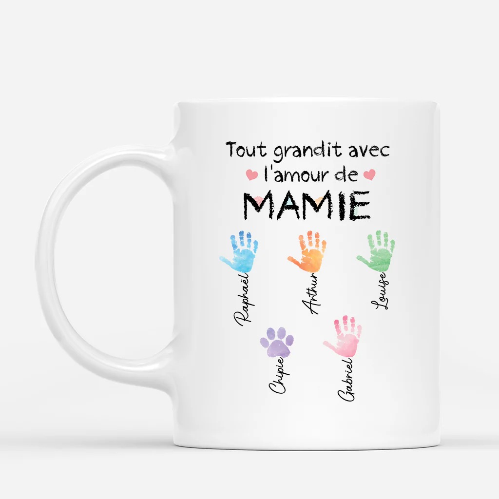 Mug Personnalisé Maman/Mamie - Tout Grandit Avec L'Amour - Empreintes