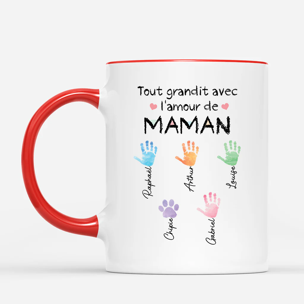 Mug Personnalisé Maman/Mamie - Tout Grandit Avec L'Amour - Empreintes - Image 2