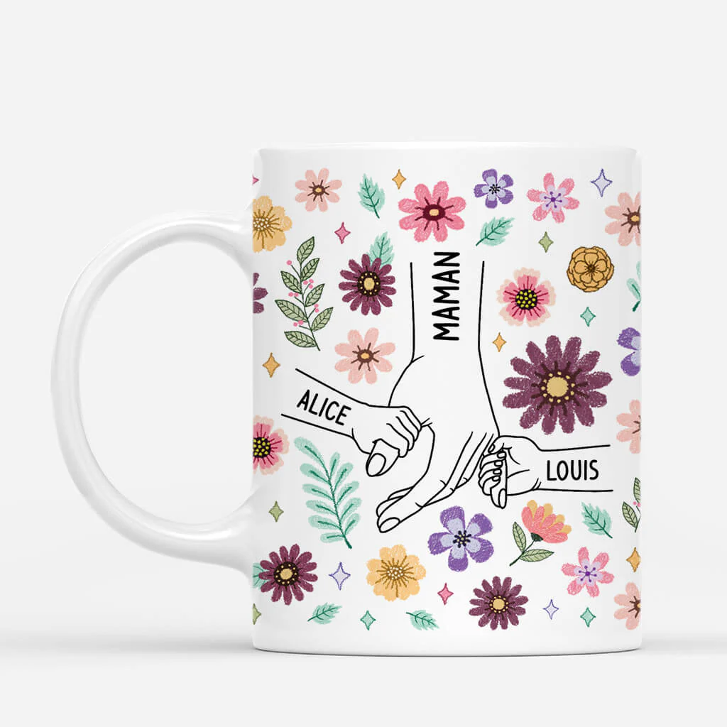 Mug Personnalisé Maman - Fleurs Version Pastel Crayon