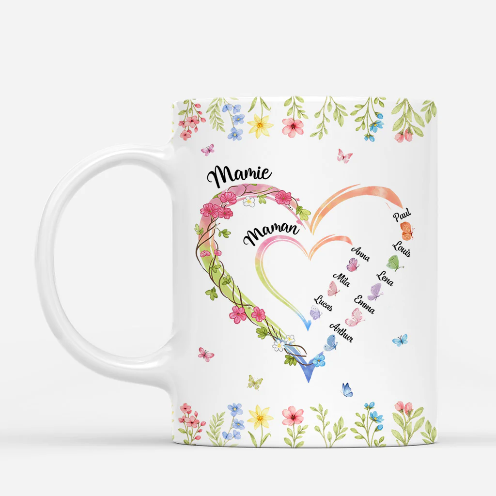 Mug Personnalisé Maman Mamie - Fleur Et Grand Cœur De Mamie/Maman