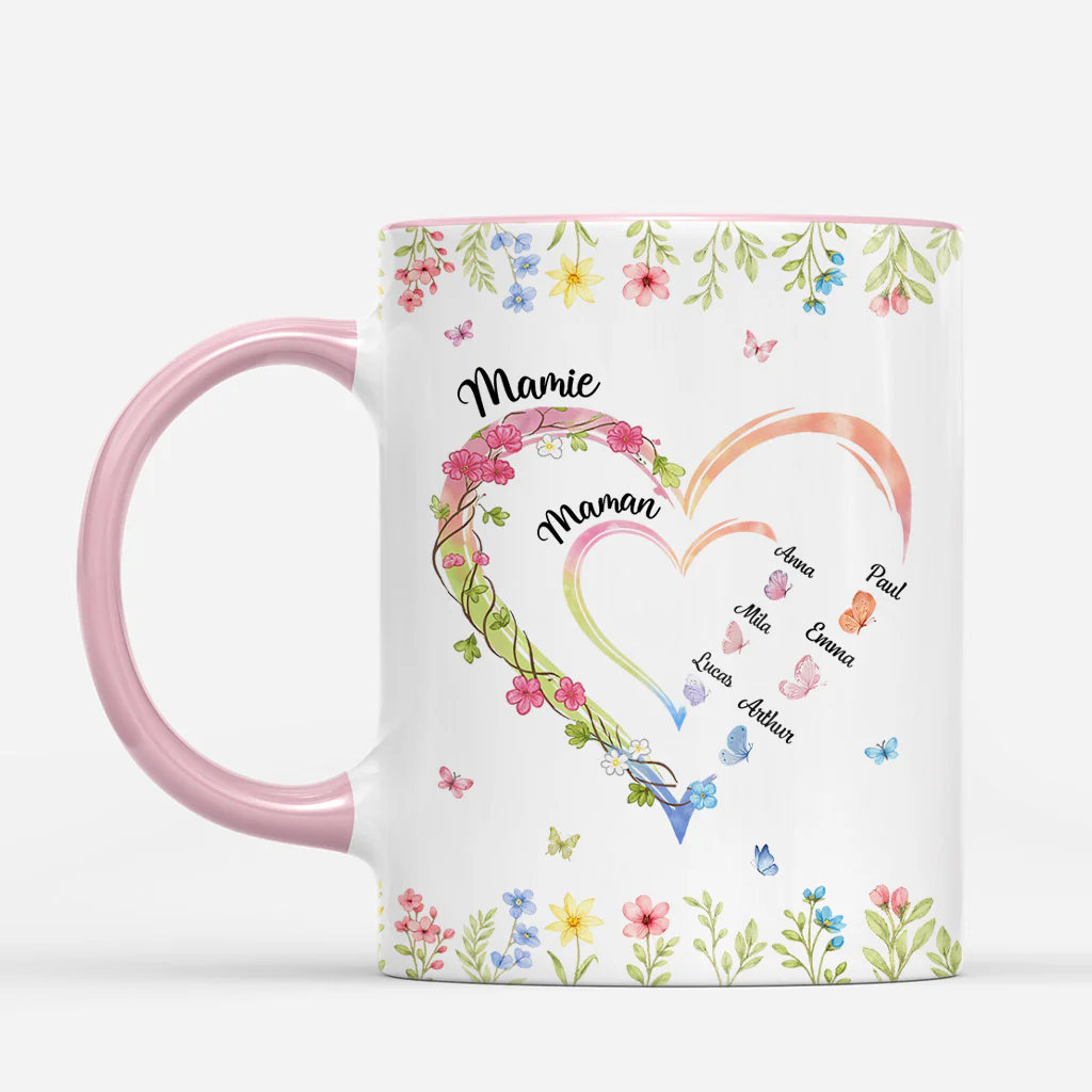 Mug Personnalisé Maman Mamie - Fleur Et Grand Cœur De Mamie/Maman - Image 2