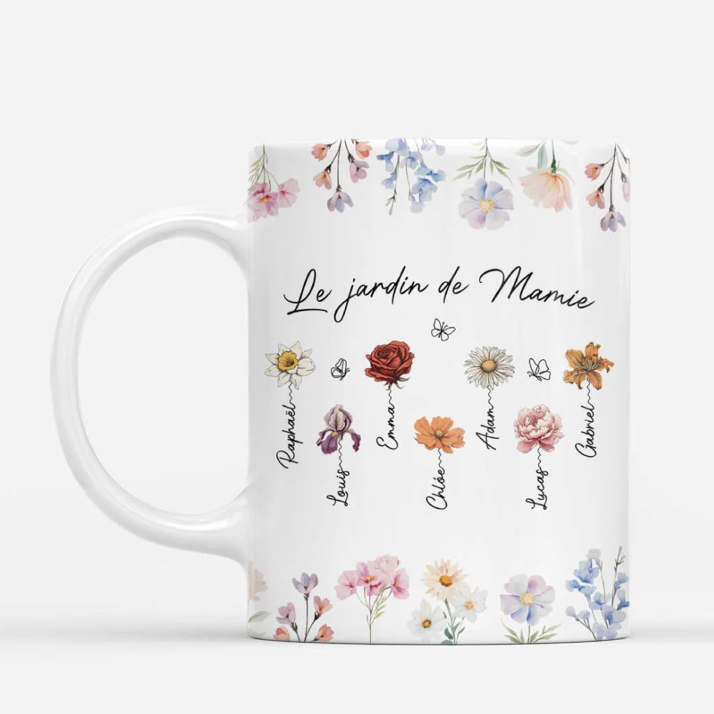 Mug Personnalisé Mamie Maman - Fleurs Dans Le Jardin De Mamie