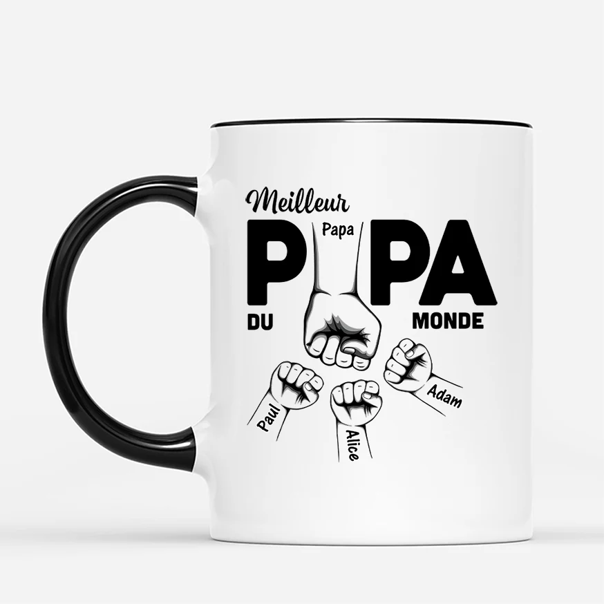 Mug Personnalisé Papa - Meilleur Papa Du Monde Avec Poings - Image 2