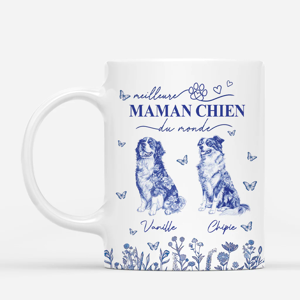 Tasse personnalisée chien – Meilleure Papa Maman Chien | Style Blue Toile