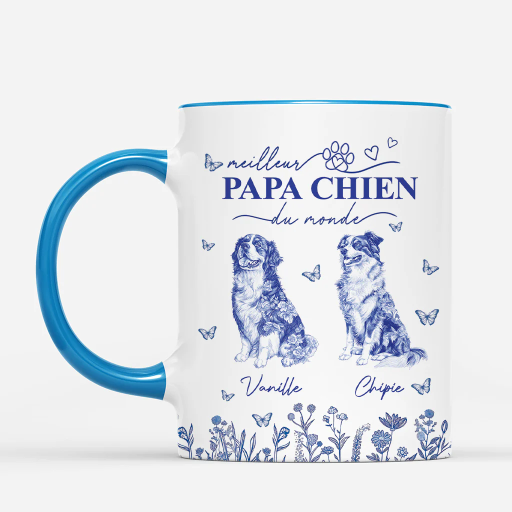 Tasse personnalisée chien – Meilleure Papa Maman Chien | Style Blue Toile - Image 2
