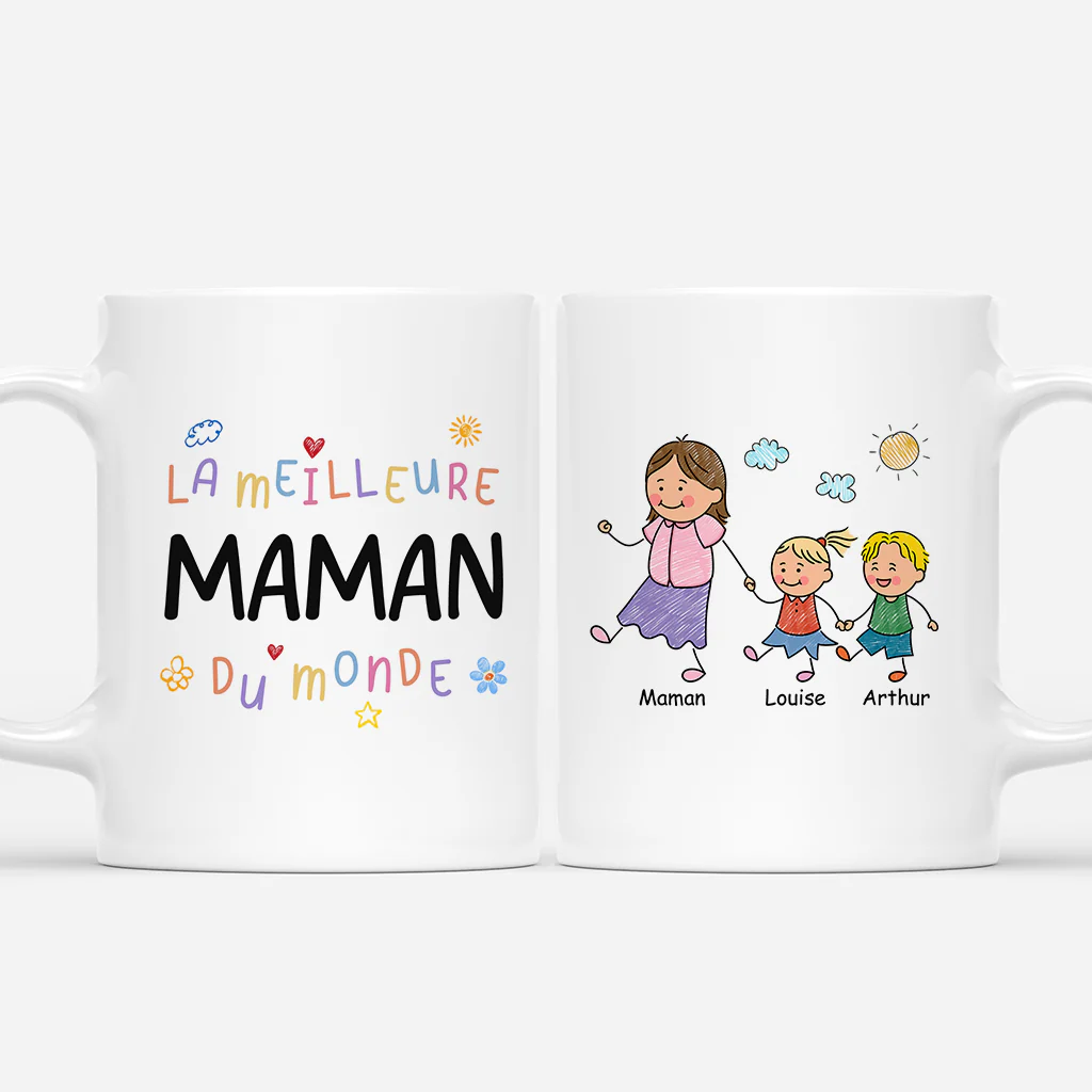 Mug Personnalisé Maman - Meilleure Maman Dessin Crayon Coloré
