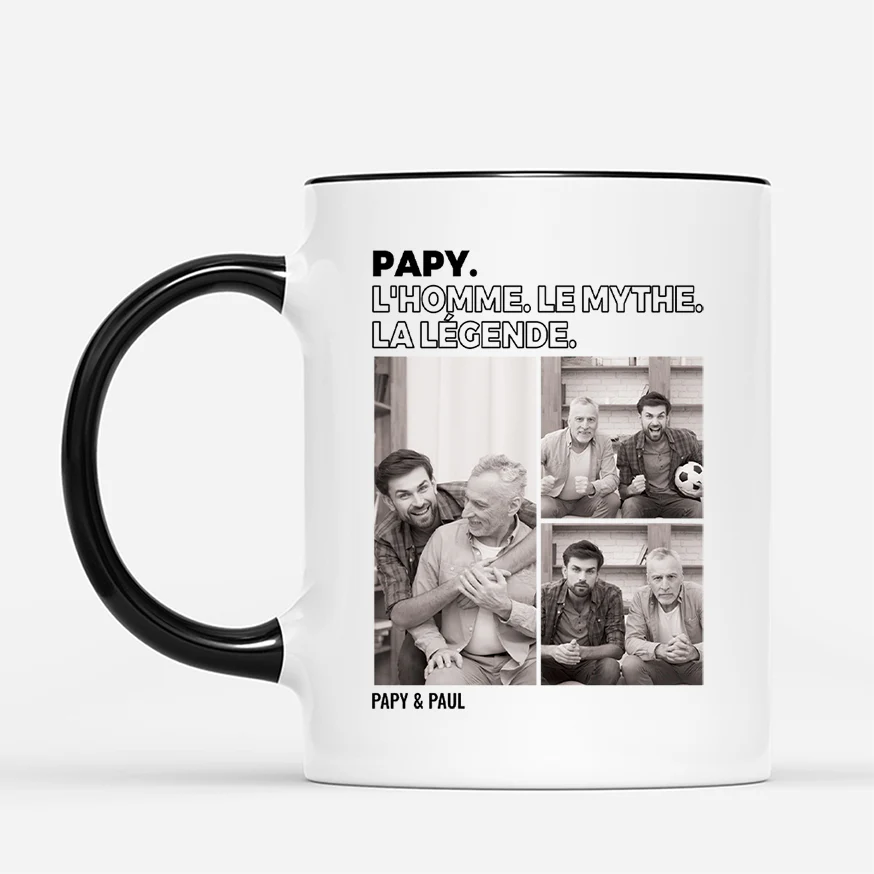 Mug Personnalisé Papa Noir Et Blanc - L’Homme, Le Mythe, La Légende - Image 2