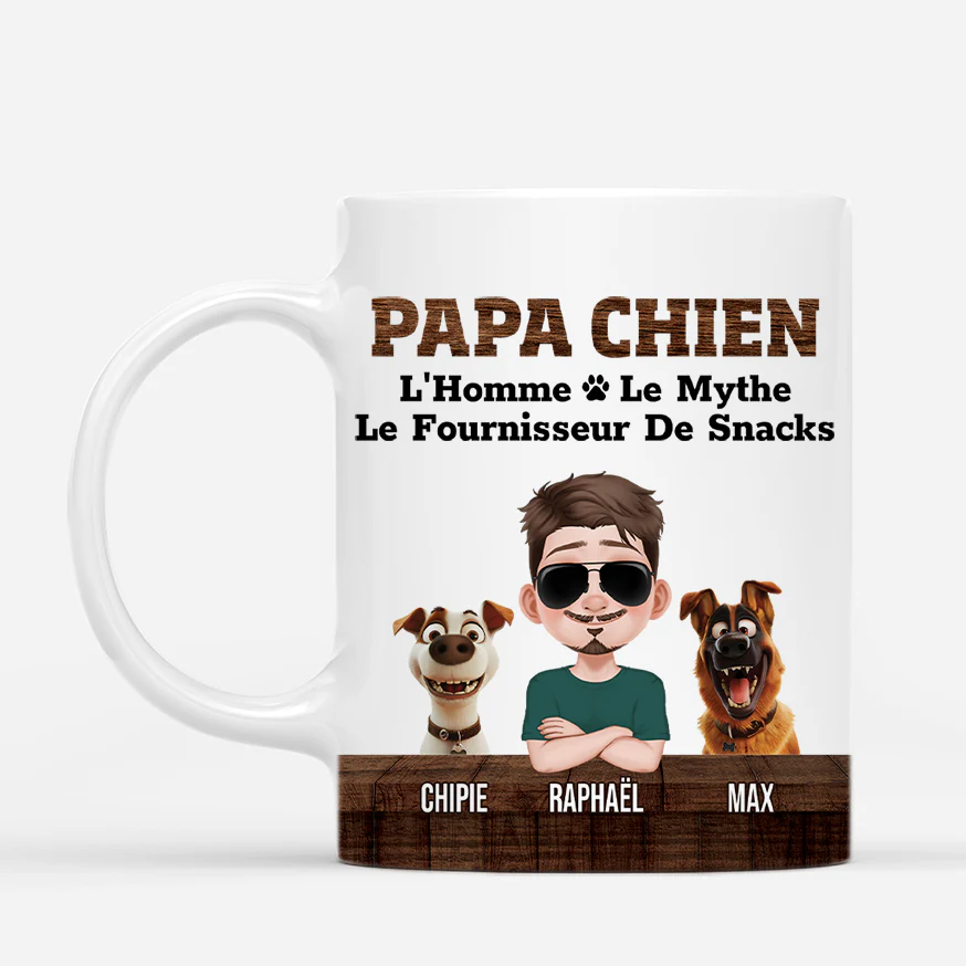Mug Personnalisé Papa - Papa Chien Version Bois