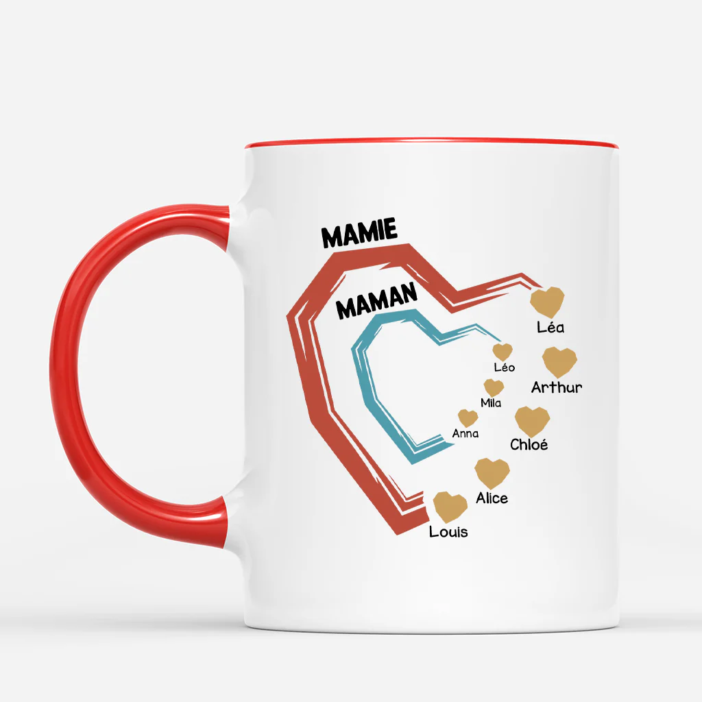 Mug Personnalisé Papa - Papa Papy Avec Cœur Rouges Et Bleus - Image 2
