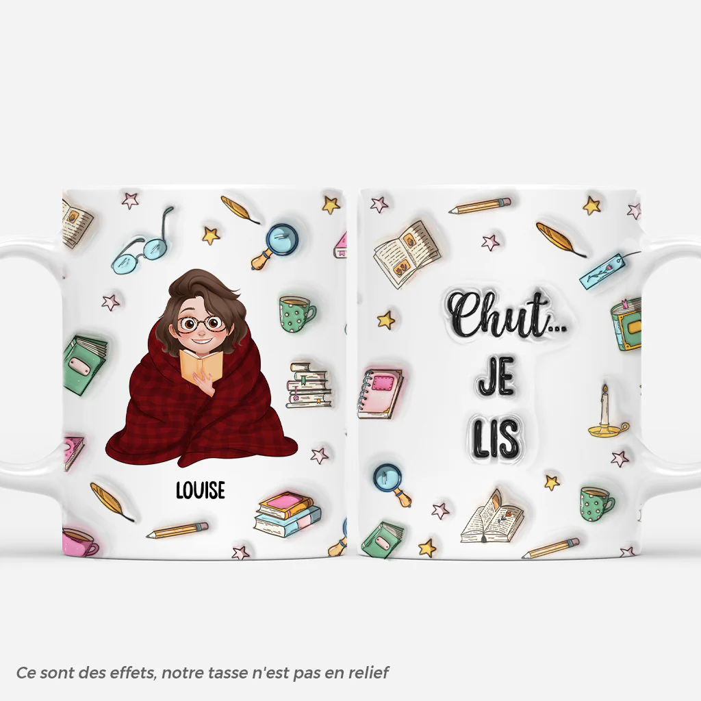 Mug Personnalisé Pour Femm Et Homme Qui Aiment Les Livres - Chut Je Lis