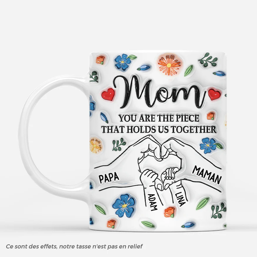 Tasse Personnalisée Maman - Tu es la Pièce Qui Nous Unit 3D