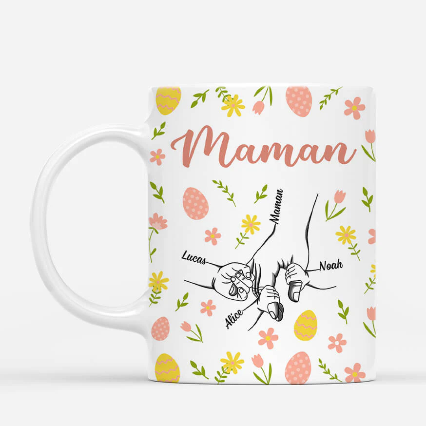 Tasse personnalisée mamie – Pâques œufs & fleurs