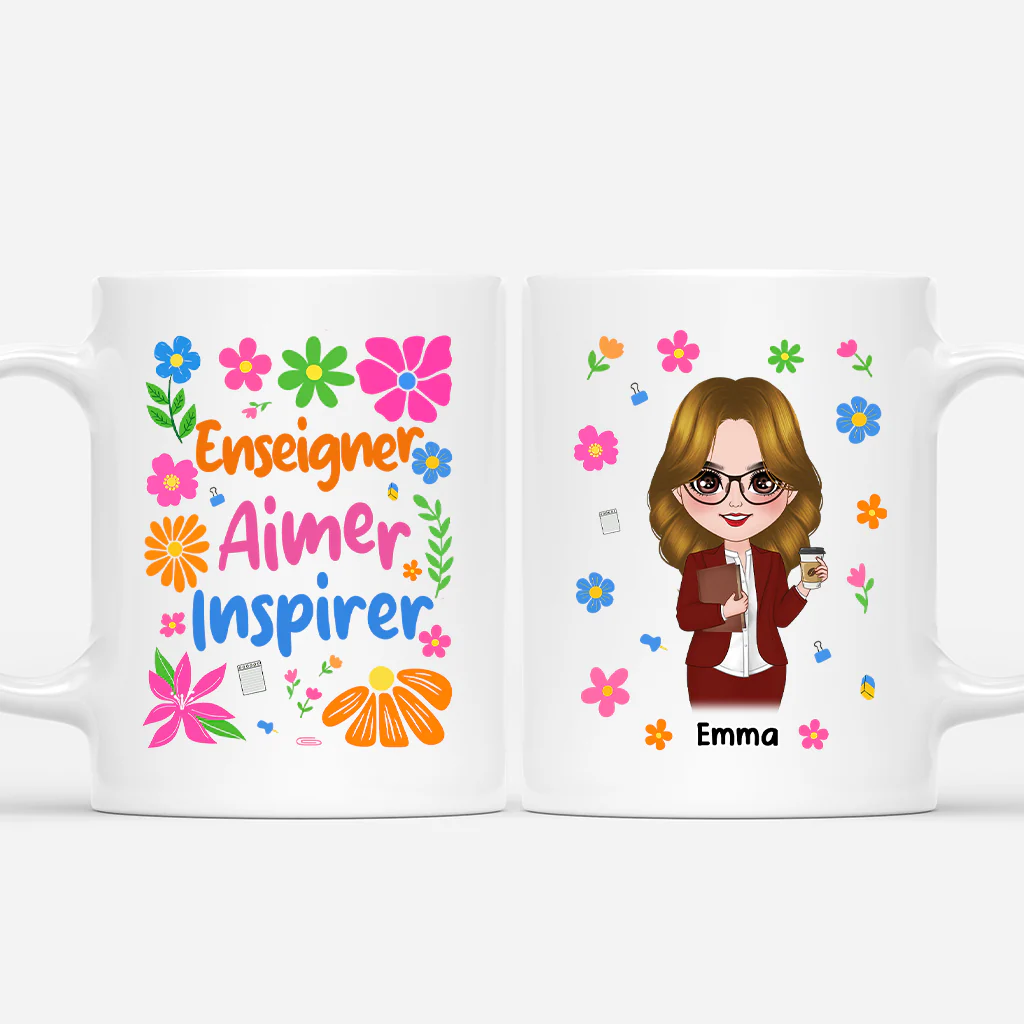 Tasse Personnalisée Merci Maîtresse - Enseigner Aimer Inspirer