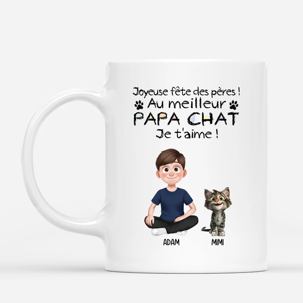 Mug Chat Personnalisé - Au Meilleur Papa Chat - Design Cartoon Simple