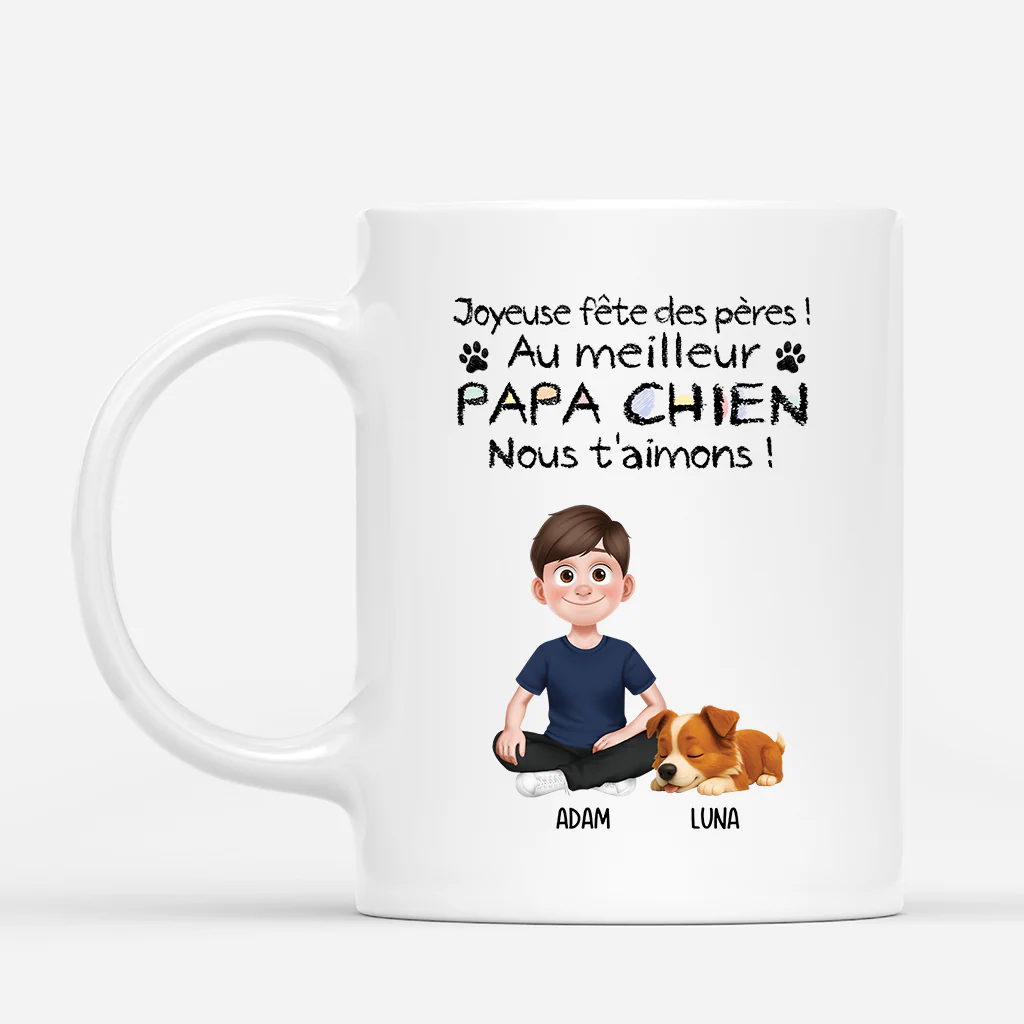 Mug Personnalisé Papa - Meilleur Papa Chien Design Cartoon Simple