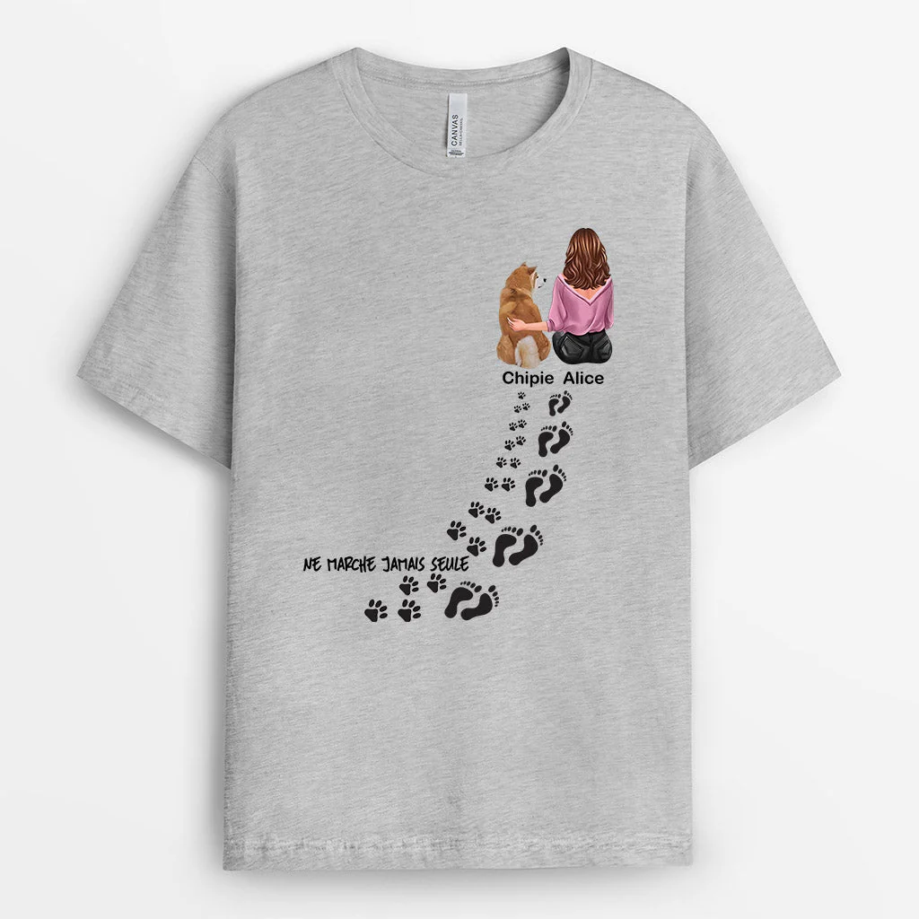 T-Shirt Personnalisé Femme - Ne Marche Jamais Seul Avec Chien - Image 2