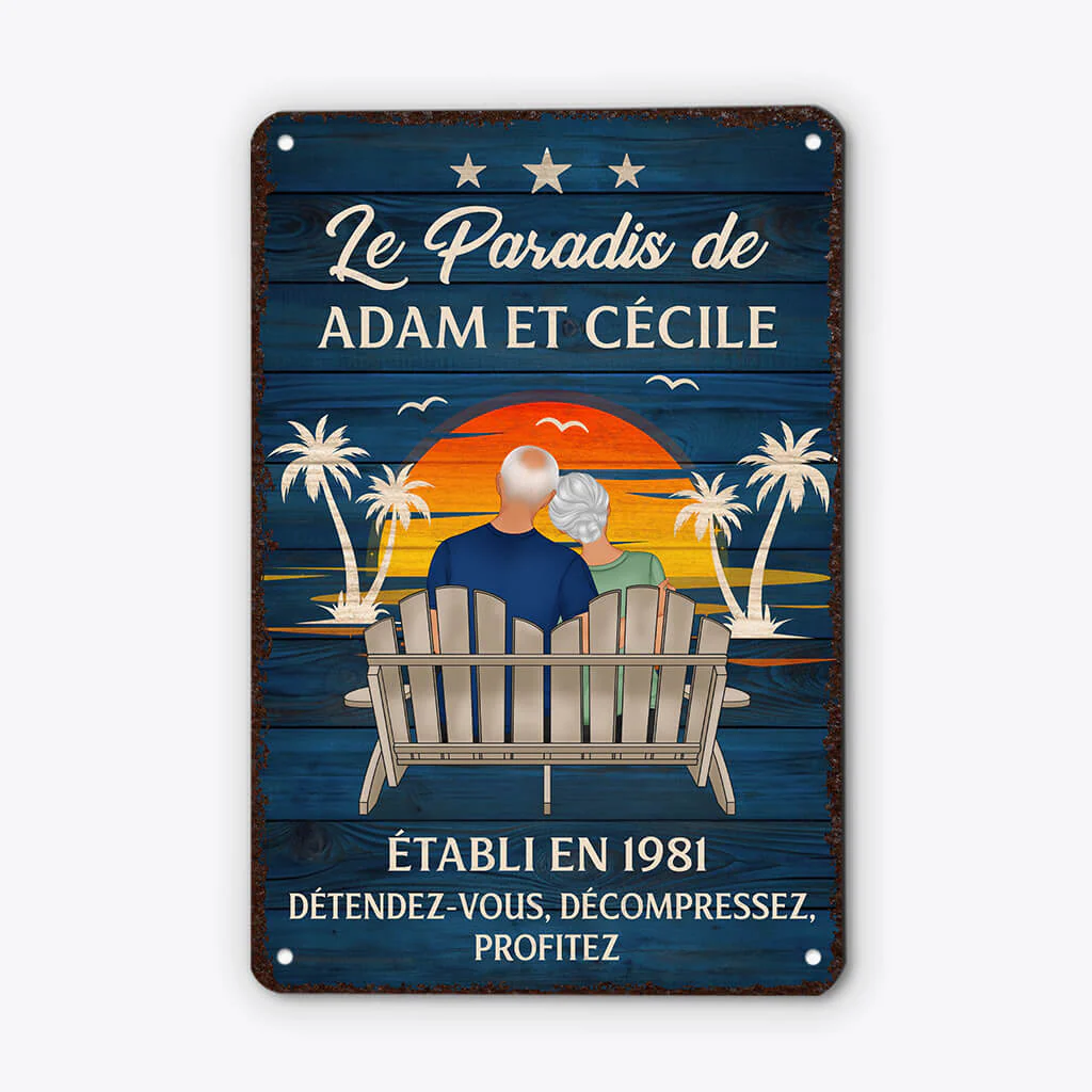 Plaque métallique personnalisable – Notre paradis à deux