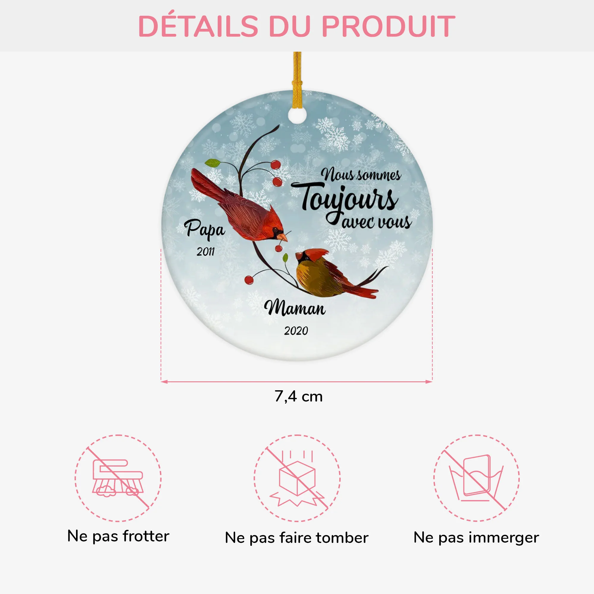 Ornement Nous sommes toujours avec vous, cardinaux oiseaux Personnalisé - Image 3