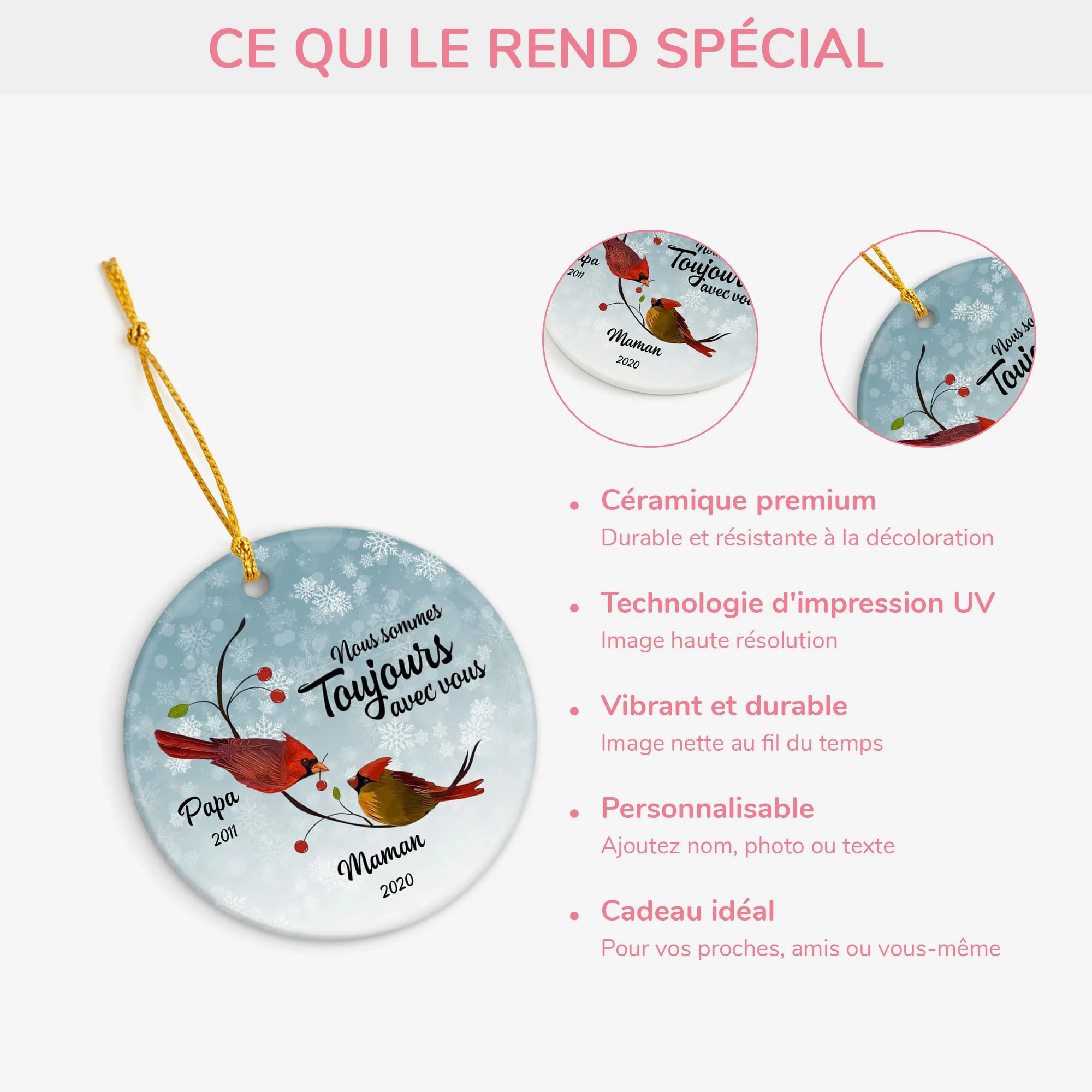 Ornement Nous sommes toujours avec vous, cardinaux oiseaux Personnalisé - Image 4
