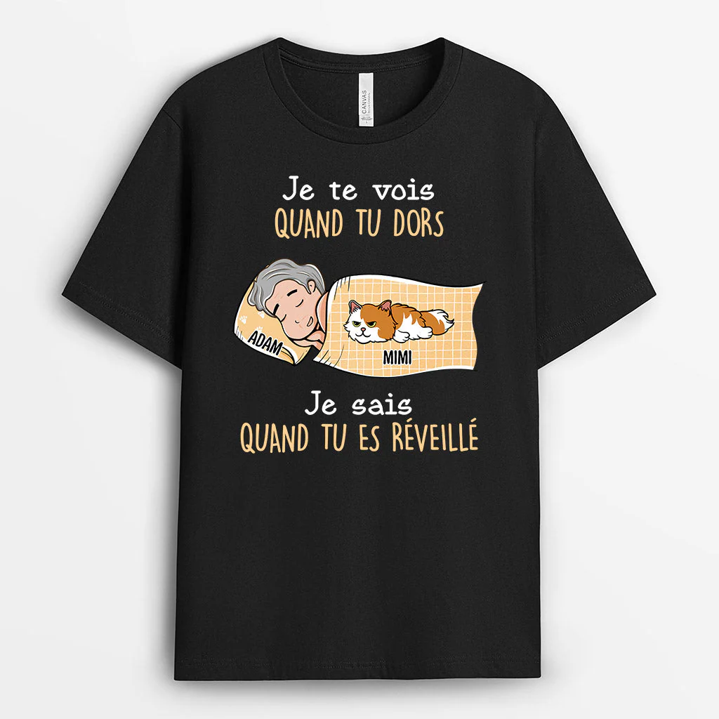 Tee Shirt Personnalisé Femme – Je Te Vois Quand Tu Dors | Avec Chat - Image 2
