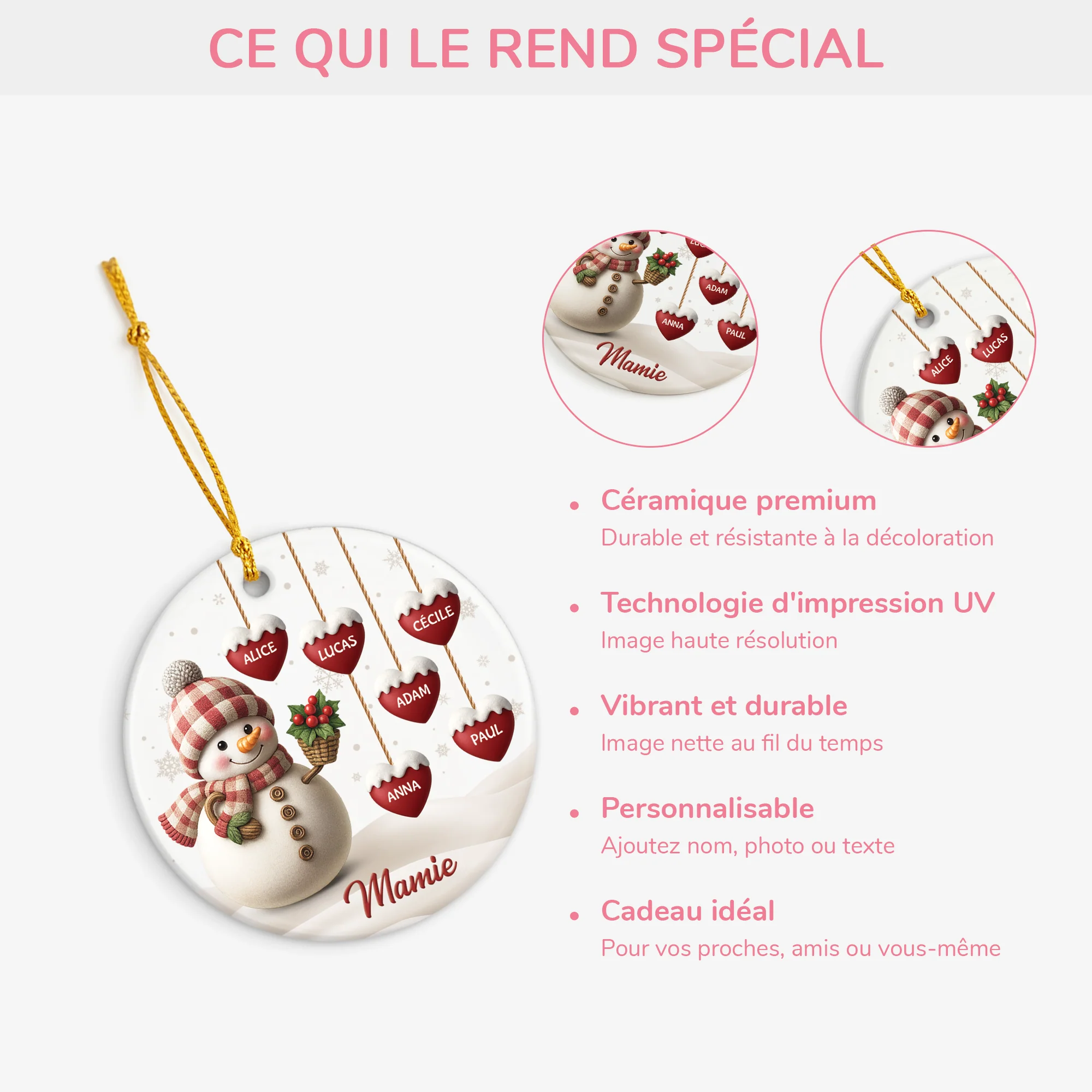 Orement Noël Céramique Personnalisé - Amour De Mamie Bonhomme De Neige - Image 4