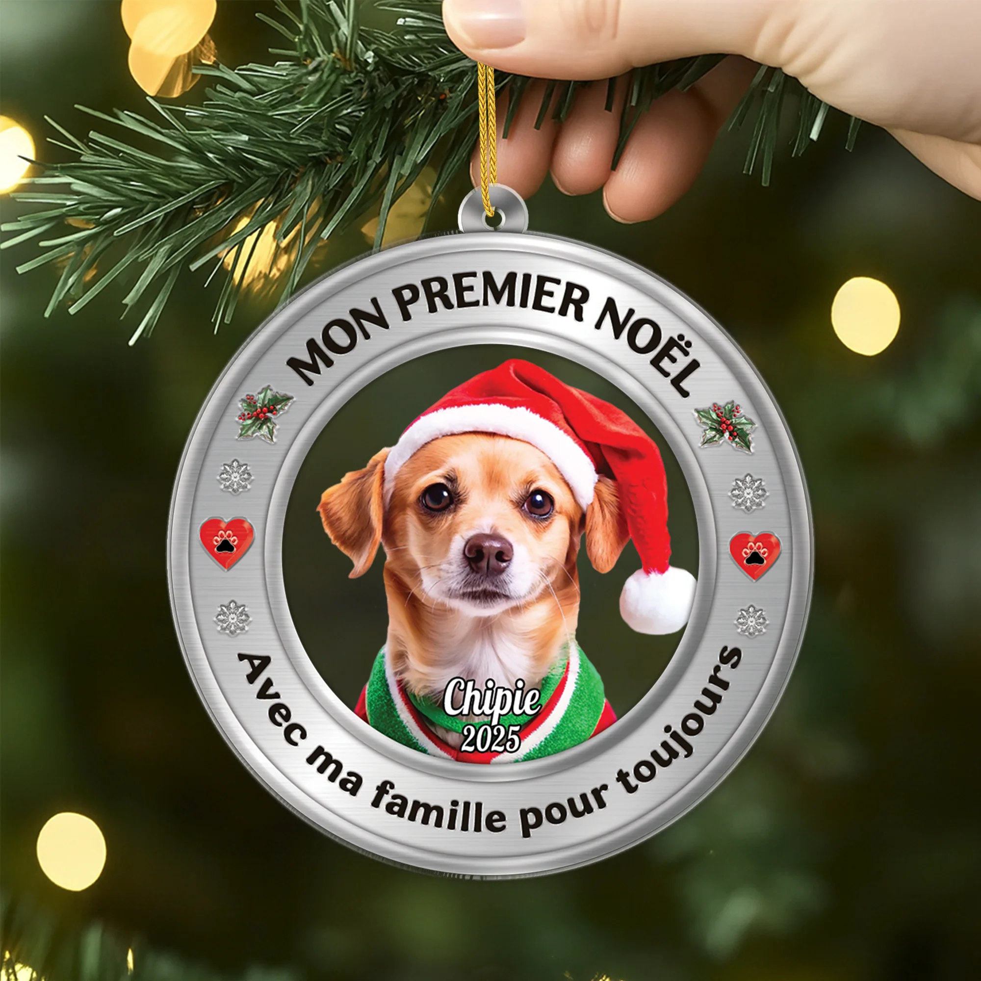 Orement Noël En Acrylique Personnalisé Avec Photo - Chat Premier Noël Dans Ma Maison - Image 2