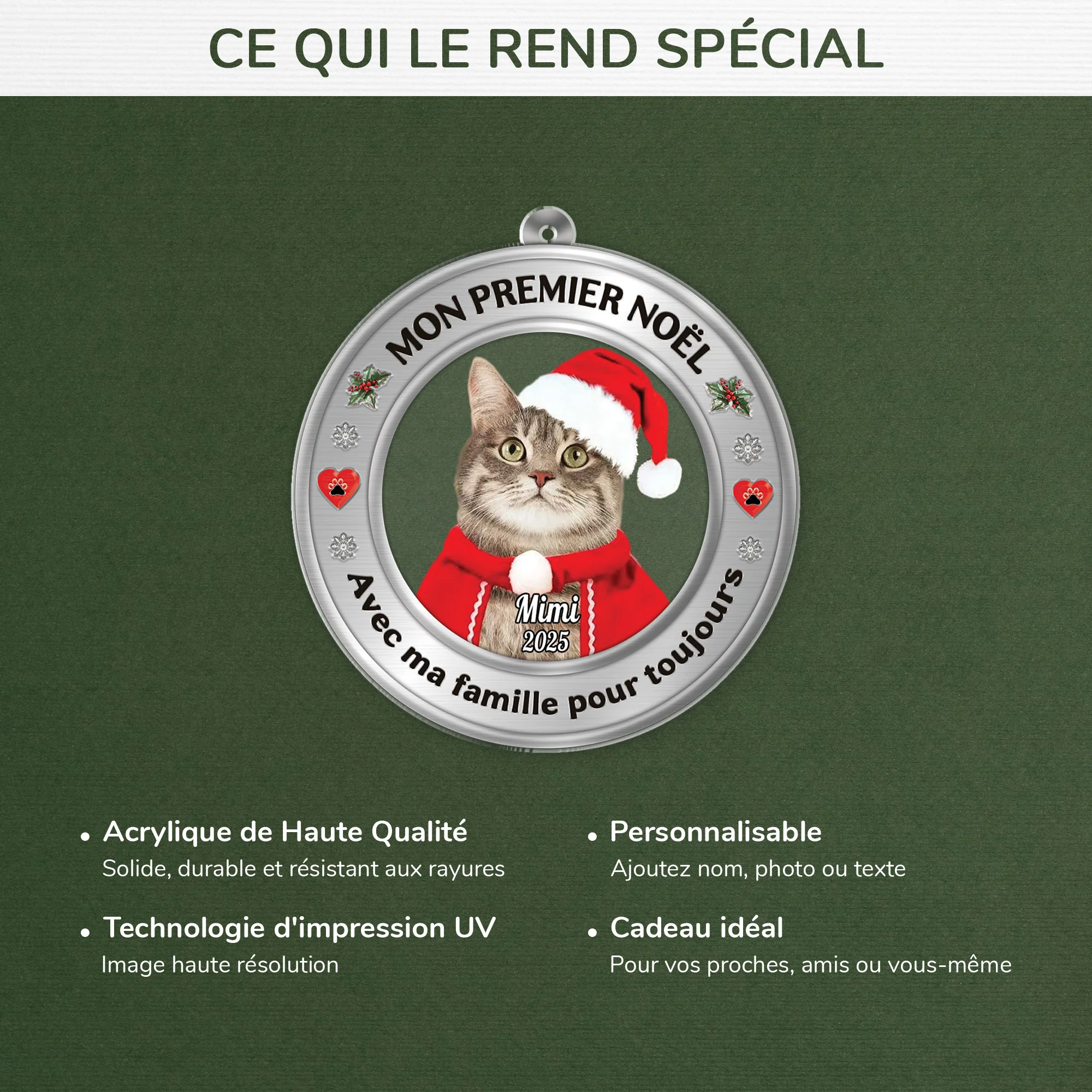 Orement Noël En Acrylique Personnalisé Avec Photo - Chat Premier Noël Dans Ma Maison - Image 4