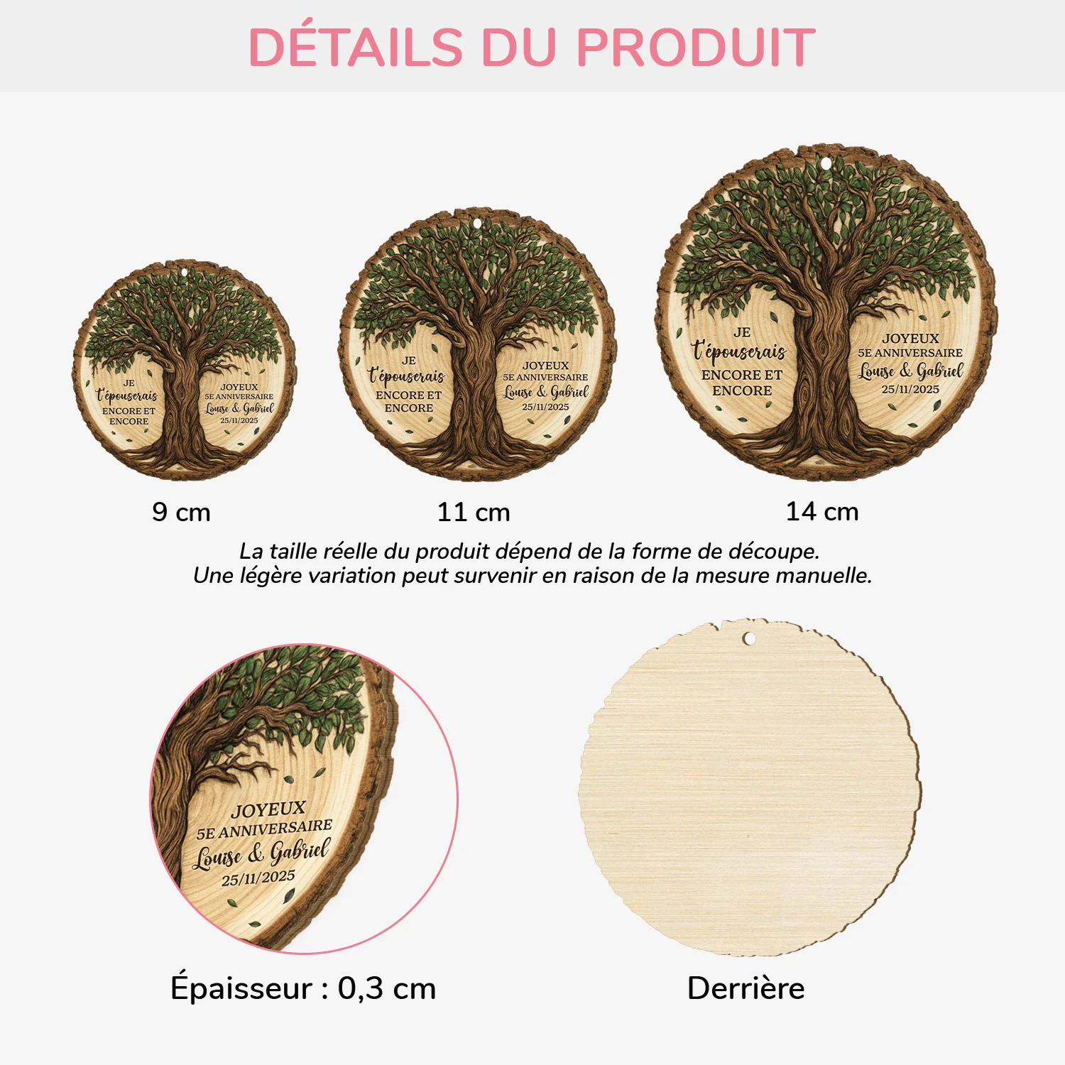 Ornemenr En Bois À 1 Couche Arbre De Vie Personnalisé - Je T’épouserais De Nouveau - Image 3