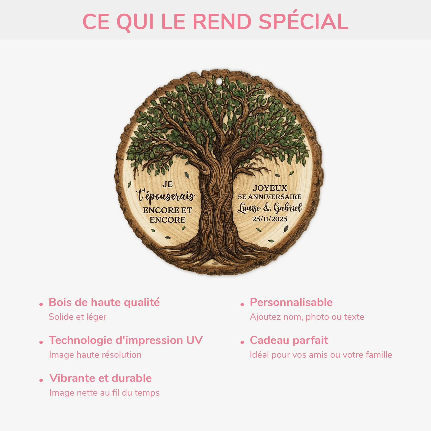 Ornemenr En Bois À 1 Couche Arbre De Vie Personnalisé - Je T’épouserais De Nouveau - Image 4