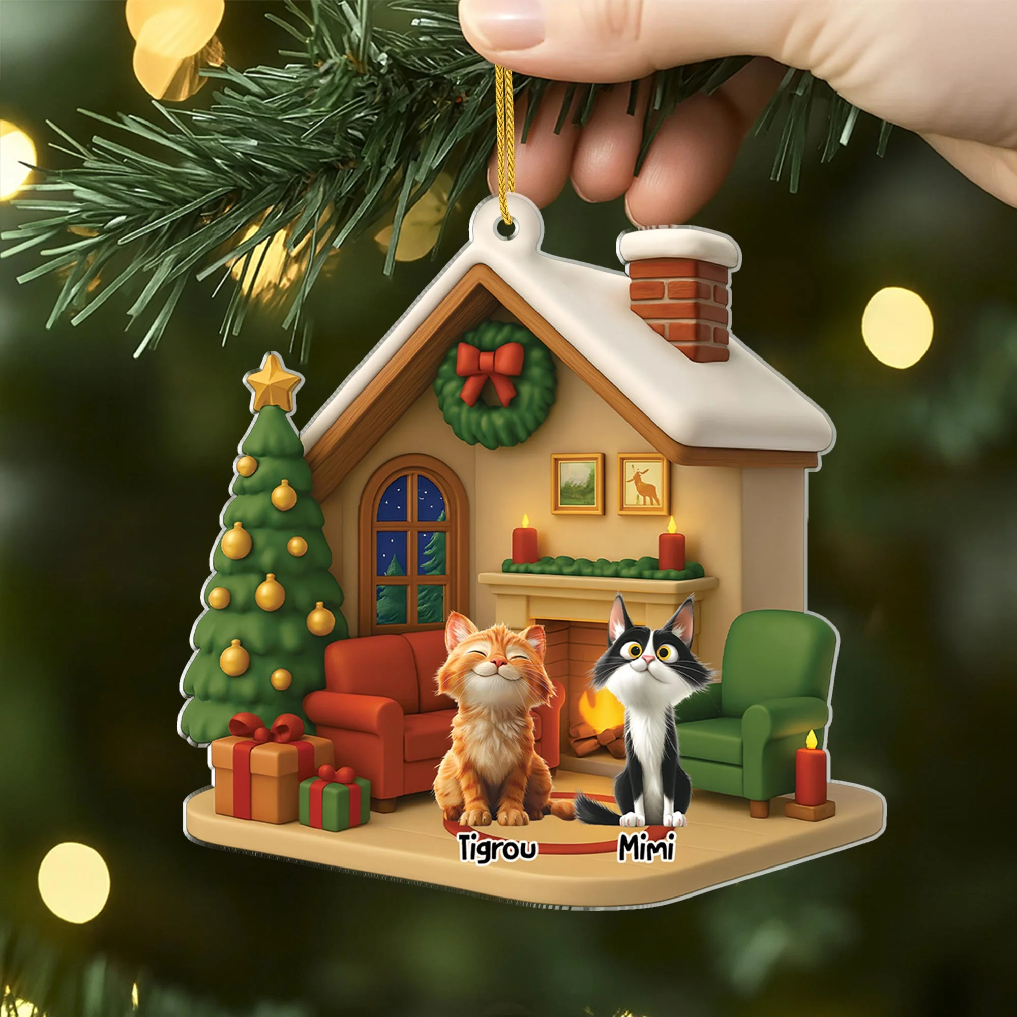 Ornement Acrylique Personnalisé Avec Chat - Salon De Noël - Image 2