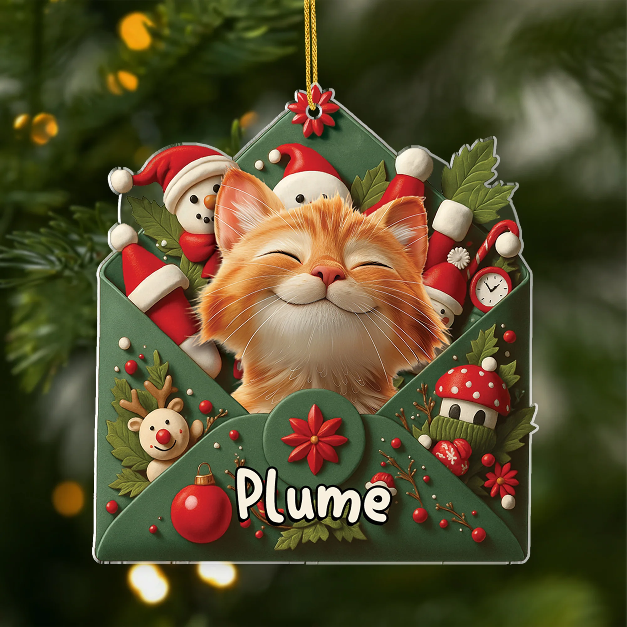 Ornement Acrylique Personnalisé Avec Photo - Lettre Du Père Noël Avec Mon Chat