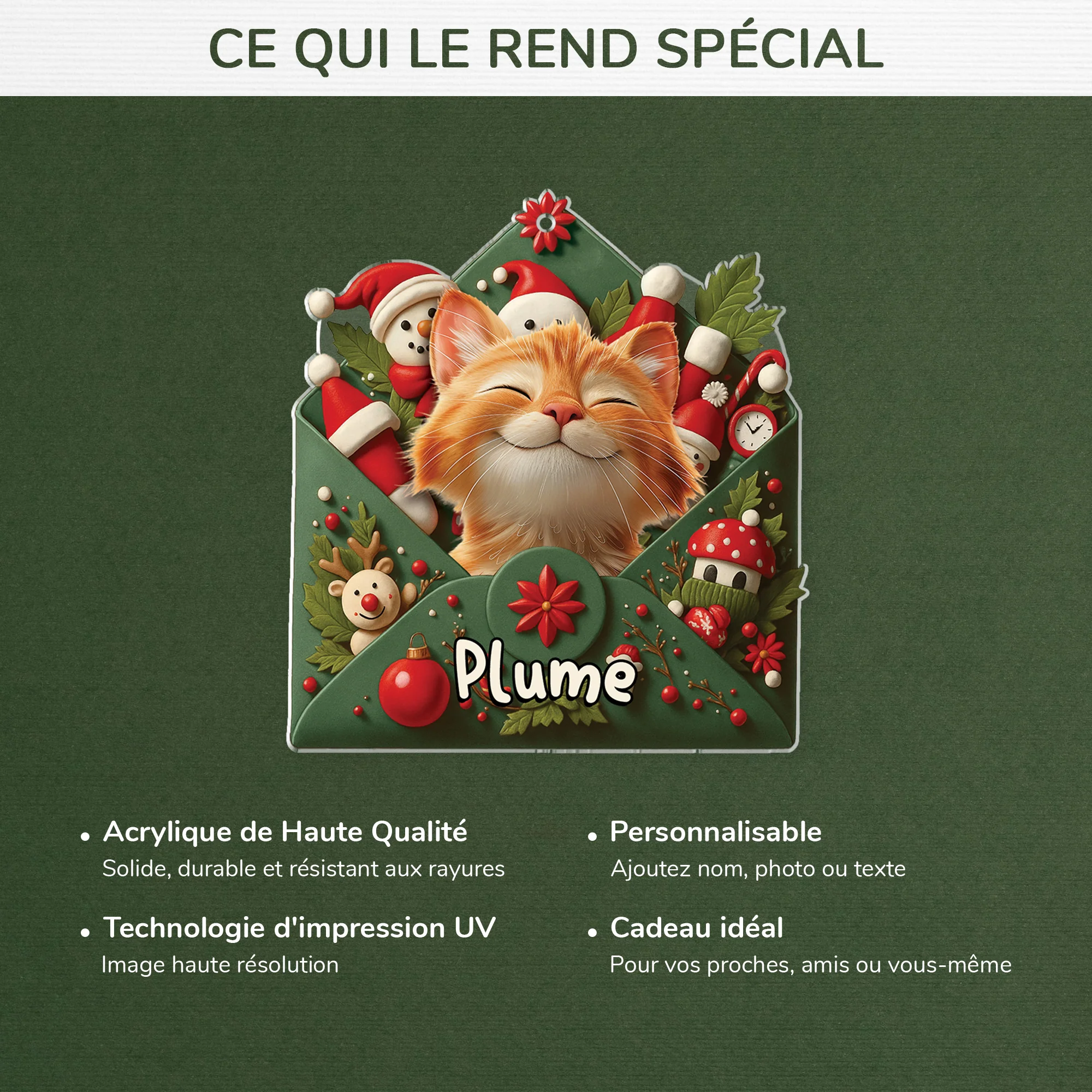 Ornement Acrylique Personnalisé Avec Photo - Lettre Du Père Noël Avec Mon Chat - Image 4