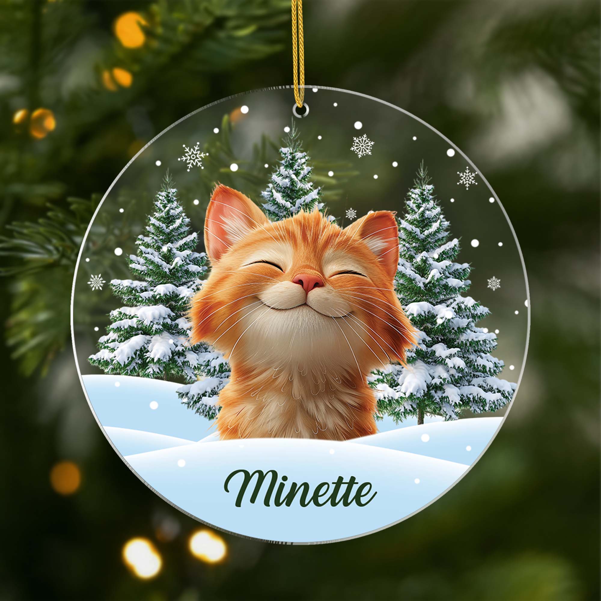 Ornement Acrylique Personnalisé Avec Photo - Mon Chat Avec Sapin De Noël